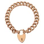 A 15ct gold curb link bracelet with heart lock padlock