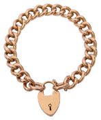 A 15ct gold curb link bracelet with heart lock padlock