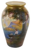 A Royal Worcester porcelain vase, decorated with an Italian lake scene