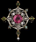 A Carlo and Arthur Giuiliano gem set and enamel pendant brooch