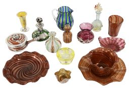 A collection of thirteen pieces of Murano/ art glass with two ceramic pieces