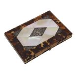 An ealry Victorian tortoisehell, mother of pearl, abalone and silver veneered card case