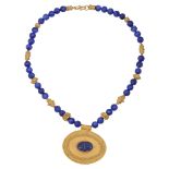 A lapis lazuli and pendant medallion necklace