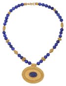 A lapis lazuli and pendant medallion necklace