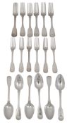 A George IV six setting part canteen of fiddle thread and shell pattern flatware
