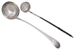 A George III Old English pattern soup ladle and an 18th century punch ladle