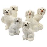 Three pairs of 19th century Staffordshire pottery spaniels
