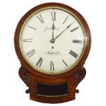 An early 19th century mahogany drop dial fusee wall clock