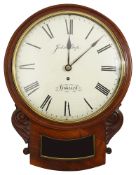 An early 19th century mahogany drop dial fusee wall clock