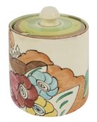 A Clarice Cliff Bizarre Fantasque 'Alton' pattern preserve pot