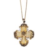 An early 19th century citrine and yellow gold pendant