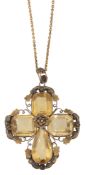 An early 19th century citrine and yellow gold pendant