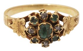 An early 19th century yellow gold, emerald and diamond ring