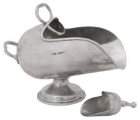 A George V novelty silver sugar scuttle and scoop