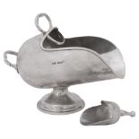A George V novelty silver sugar scuttle and scoop