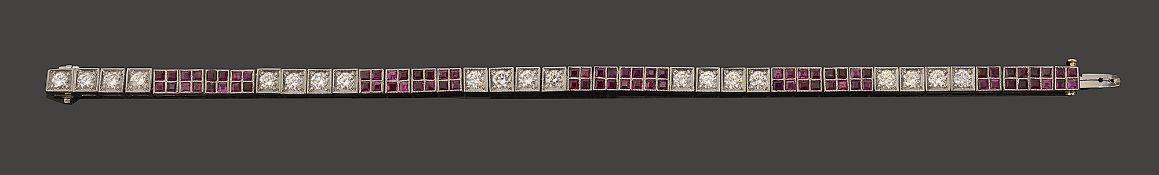 A ruby and diamond flexible link bracelet