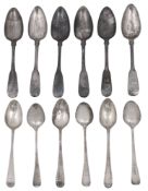 Six Scottish George III silver teaspoons and a set six bright cut teaspoons