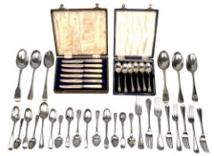 A quantity of 19th century and later silver flatware and cased sets of teaspoons and tea knives