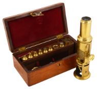 A Victorian brass drum microscope
