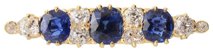 A sapphire and diamond-set brooch