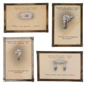 A collection of twelve pencil and gouache 1930s jewellery designs