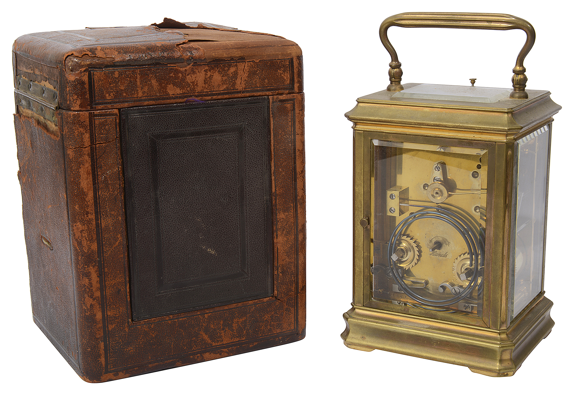 A large late 19th century French gilt brass cased repeating carriage clock - Image 2 of 5