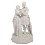 A late 19th century Parian figure group of a knight and lady
