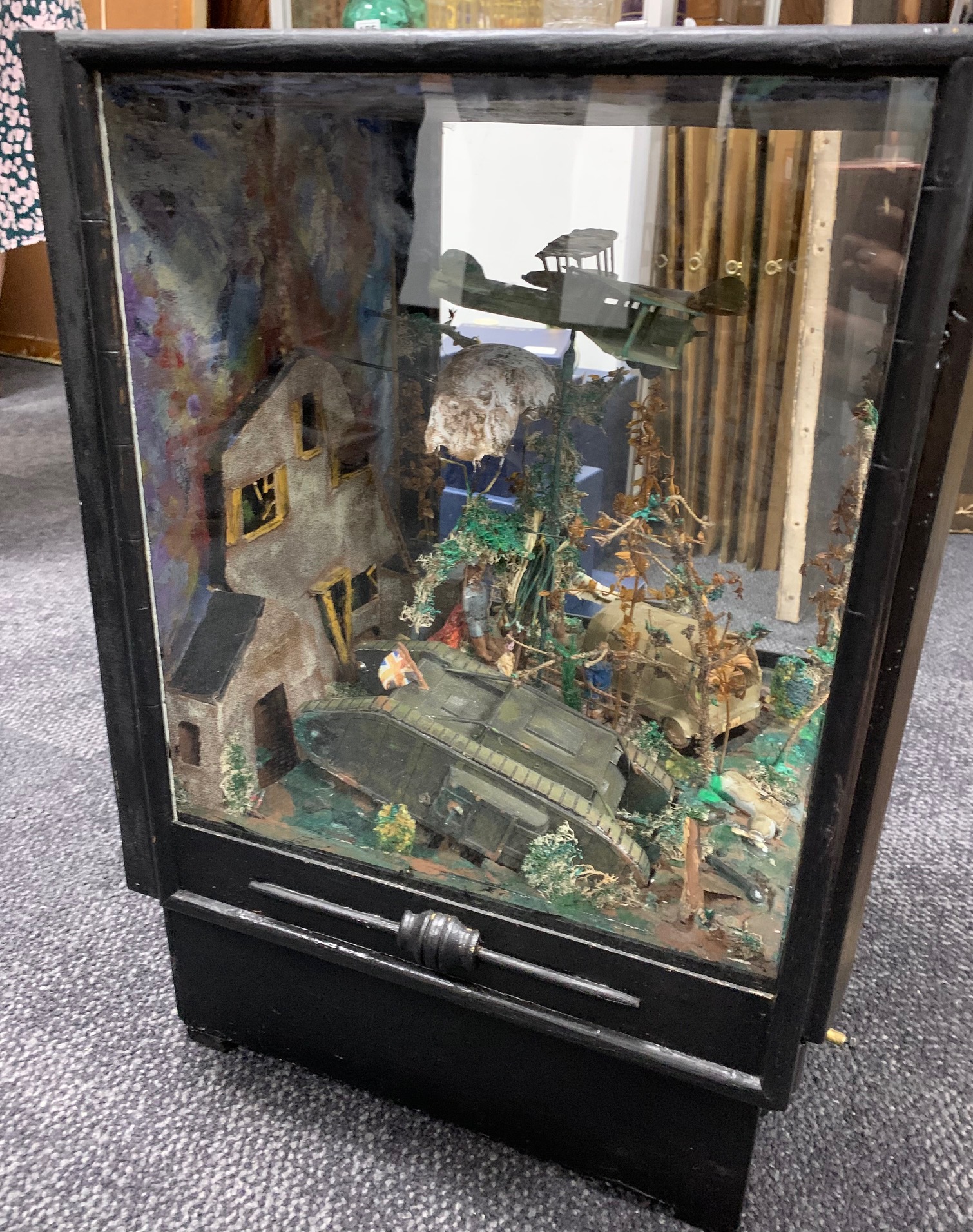 A cased scatch built automaton diorama of a World War scene - Image 2 of 3