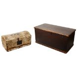 A late 18th century small domed trunk and an early 19th century stained pine blanket box