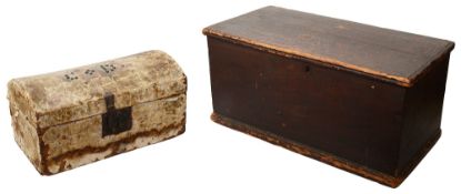 A late 18th century small domed trunk and an early 19th century stained pine blanket box