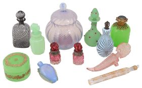 A collection of mostly 19th century continental scent bottles and other glass