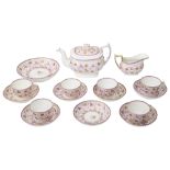 A Regency pink lustre Staffordshire 'strawberry' pattern part tea service