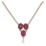 A multi gem-set and cultured pearl pendant necklace