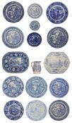 A collection of mostly early 19th century blue and white transfer decorated pearlware