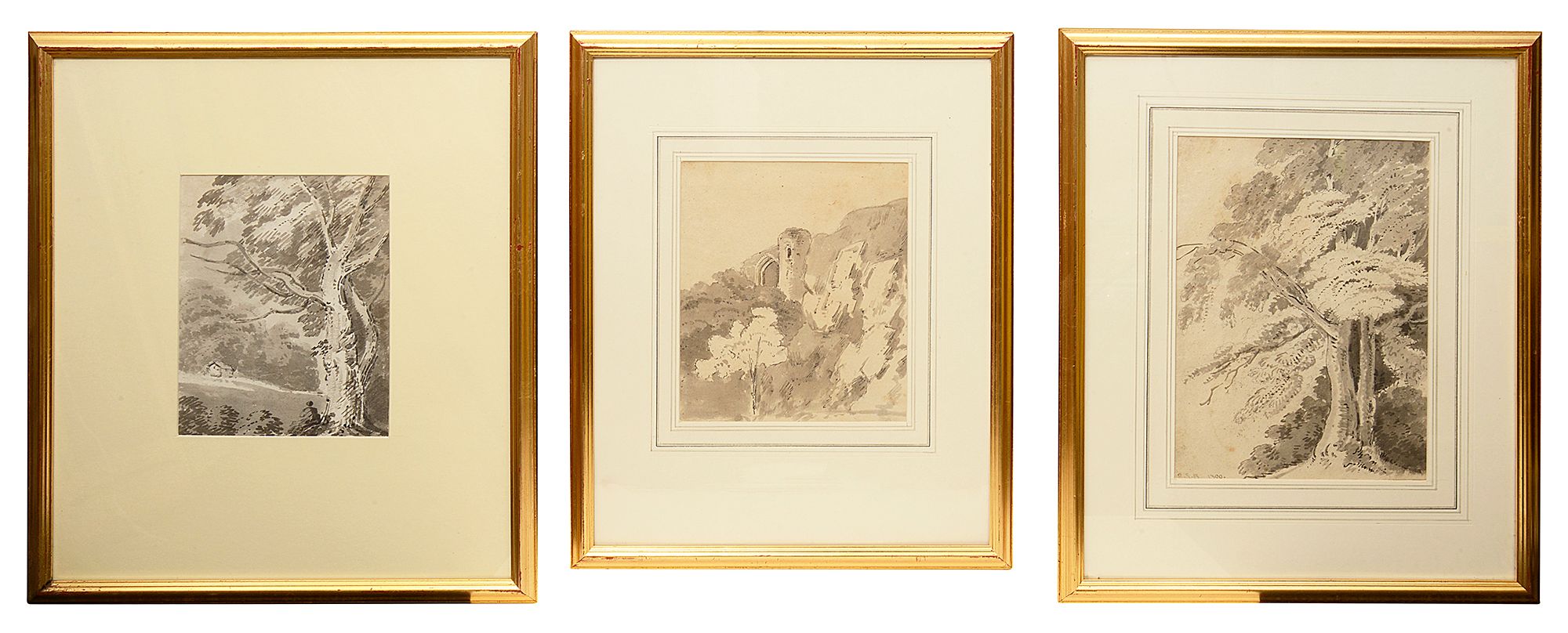 British School (late 18th / early 19th century) - Three landscapes en grisaille