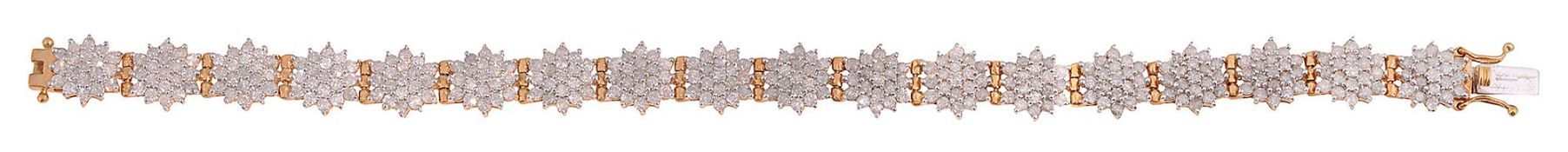 A diamond-set cluster and 18ct gold flexible bracelet