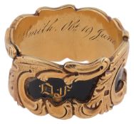 A early Victorian 18ct yellow gold and black enamel memorial ring