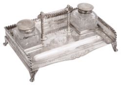 A late Victorian silver galleried inkstand