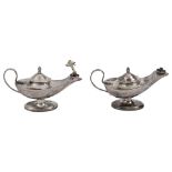 Two small Edwardian novelty silver table lighters in the form of Roman oil lamps