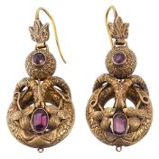A pair of early Victorian garnet-set ear pendants