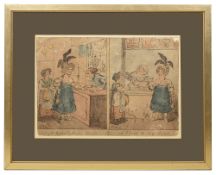 A satirical caricature coloured etching 'A Visit to my Uncle & A Visit to my Aunt',