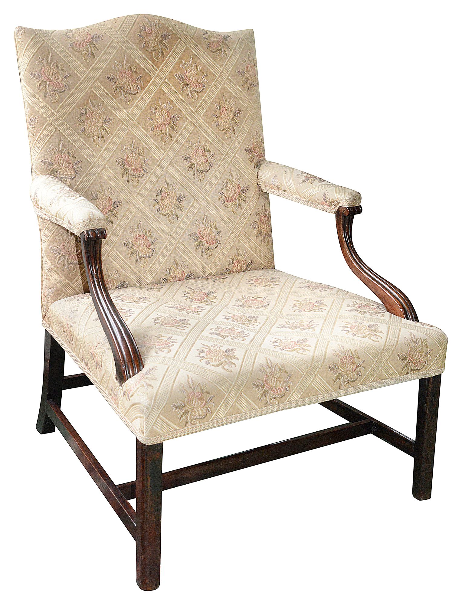 A George III mahogany and upholstered 'Gainsborough' armchair