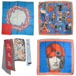 A Fornasetti 'Marianne' silk scarf and a collection of five fashion scarves and accessories