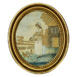 A Regency silk-work embroidered oval picture
