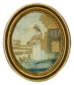 A Regency silk-work embroidered oval picture
