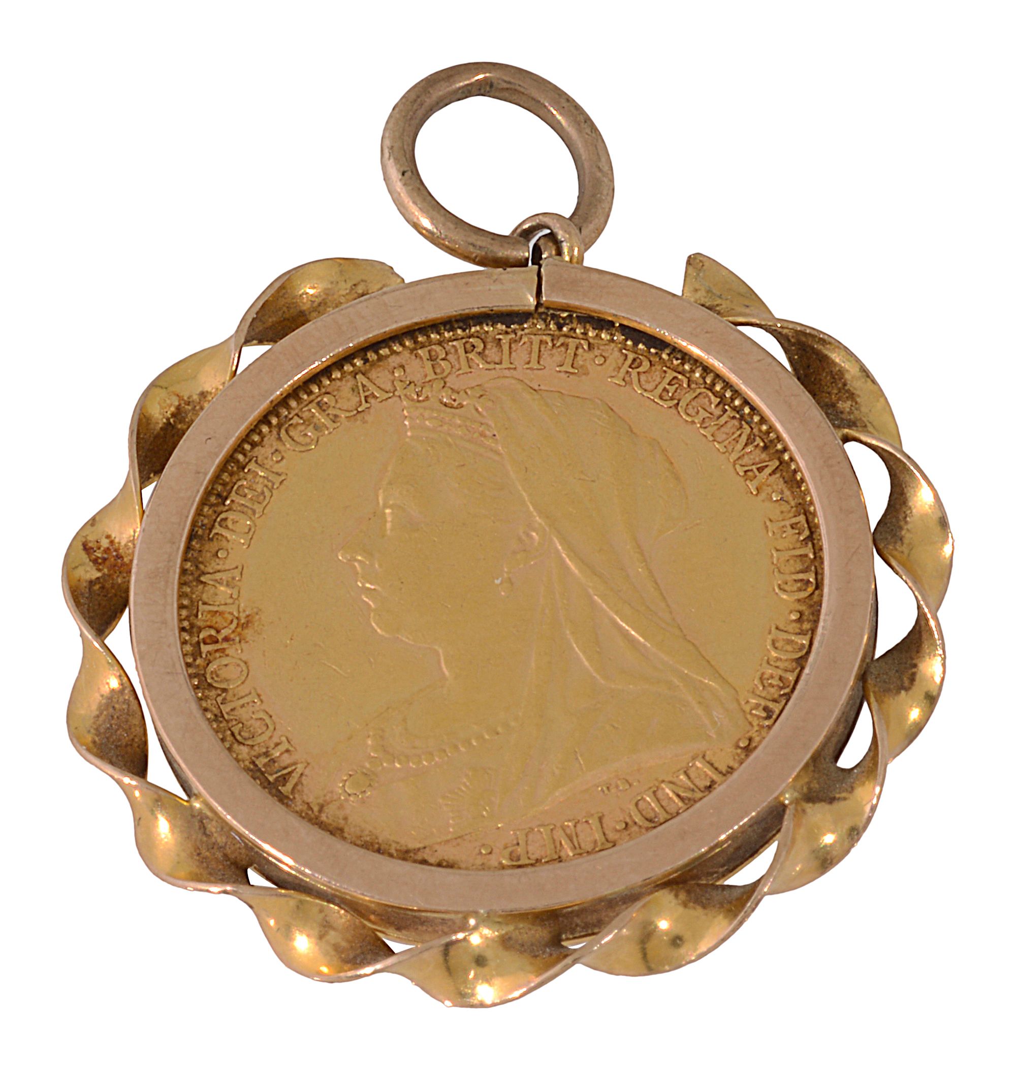 Queen Victoria gold full sovereign pendant