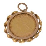 Queen Victoria gold full sovereign pendant