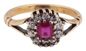 An Edwardian ruby and diamond-set cluster ring