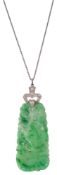 A jadeite and diamond-set pendant