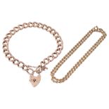 A 9ct rose coloured gold curb link bracelet together with a rope chain necklace
